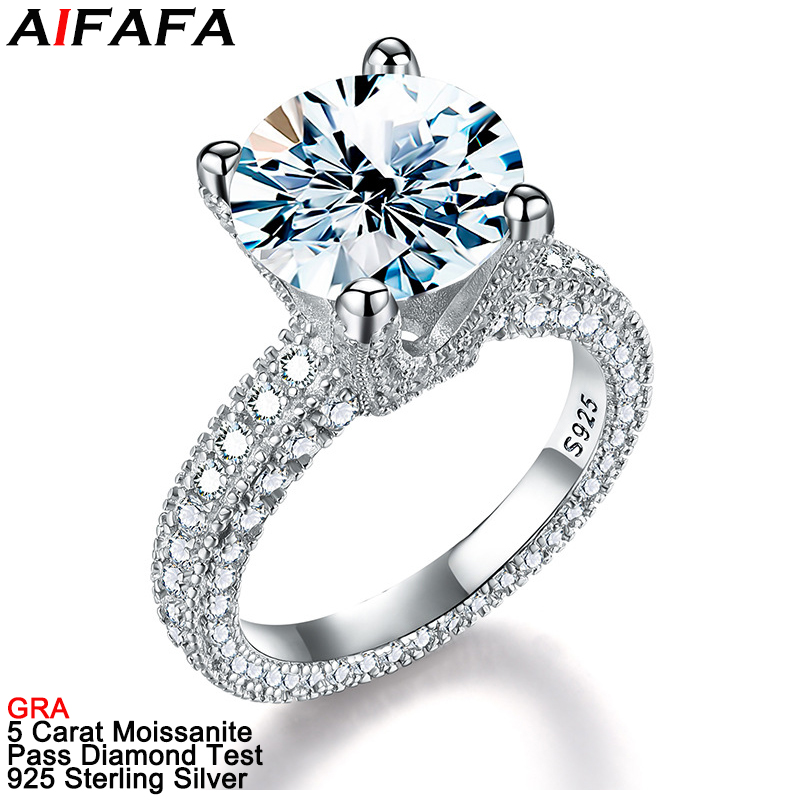 Sterling Silver Ring - 5カラットの本物のモアッサナイトダイヤモンドリング、s925スターリングシルバー、11色のモアッサナイト宝石、結婚指輪、高級ジュエリー、GRA