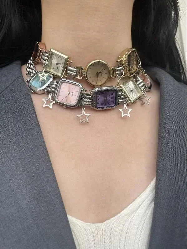 Jewelry Type Watches - ニッチステッチウォッチペンダントネックレス サイバーパンク レトロ オールドマネー マルチカラー サマージュエリー