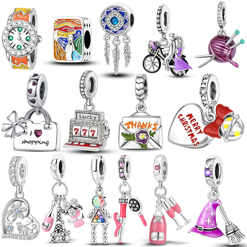 Jewelry Making Watches - オリジナル封筒ハートスノーフレーク時計マジックハット 925 シルバービーズチャームフィットブレスレットジュエリー女性 Diy アクセサリーファインギフト