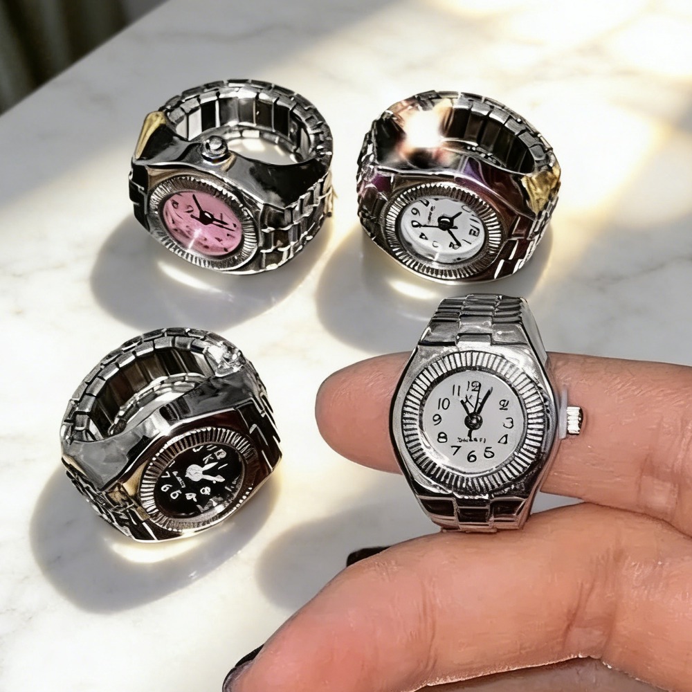 Vintage Jewelry Watches Women - ヴィンテージパンククォーツフィンガーウォッチリング女性男性カップルデジタル時計弾性ストレッチバンド指リングジュエリー時計