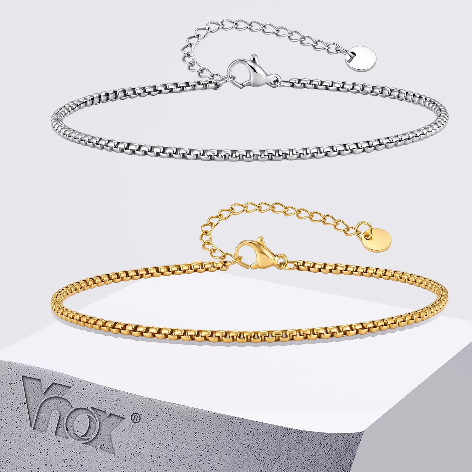 Jc Jewelry & Watches - Vnox ステンレススチールボックスチェーンリンクアンクレット メンズ レディース ゴールド シルバーカラー