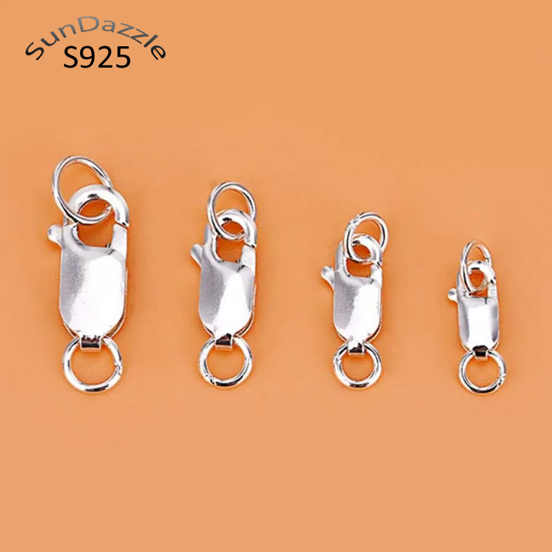 Sterling Silver Ring - 本物の純粋なソリッド925スターリングシルバーロブスタークラスプフッククローバックル、二重シールリングコネクター付きジュエリーパーツ
