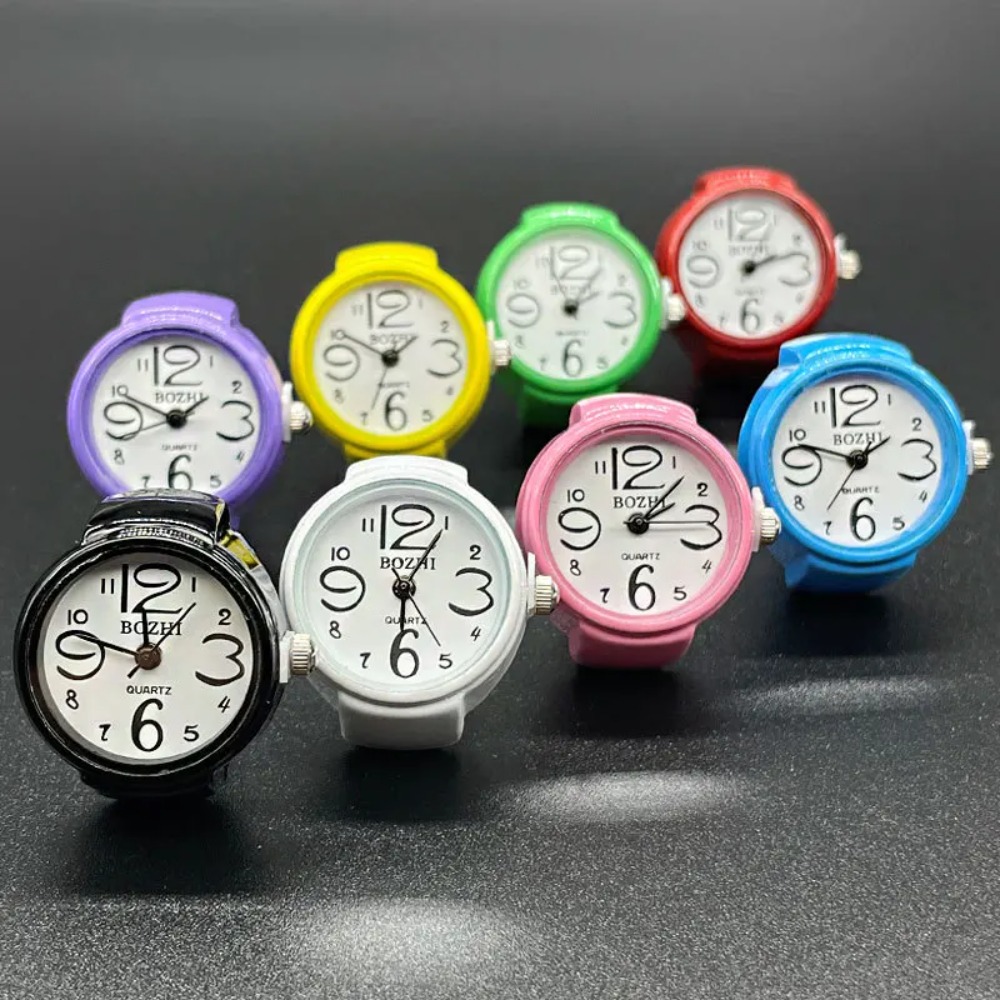 Vintage Jewelry Watches Women - ヴィンテージクォーツ時計フィンガーリング女性男性パンクカラフルな弾性ストラップ時計ダイヤルファンクリングジュエリー