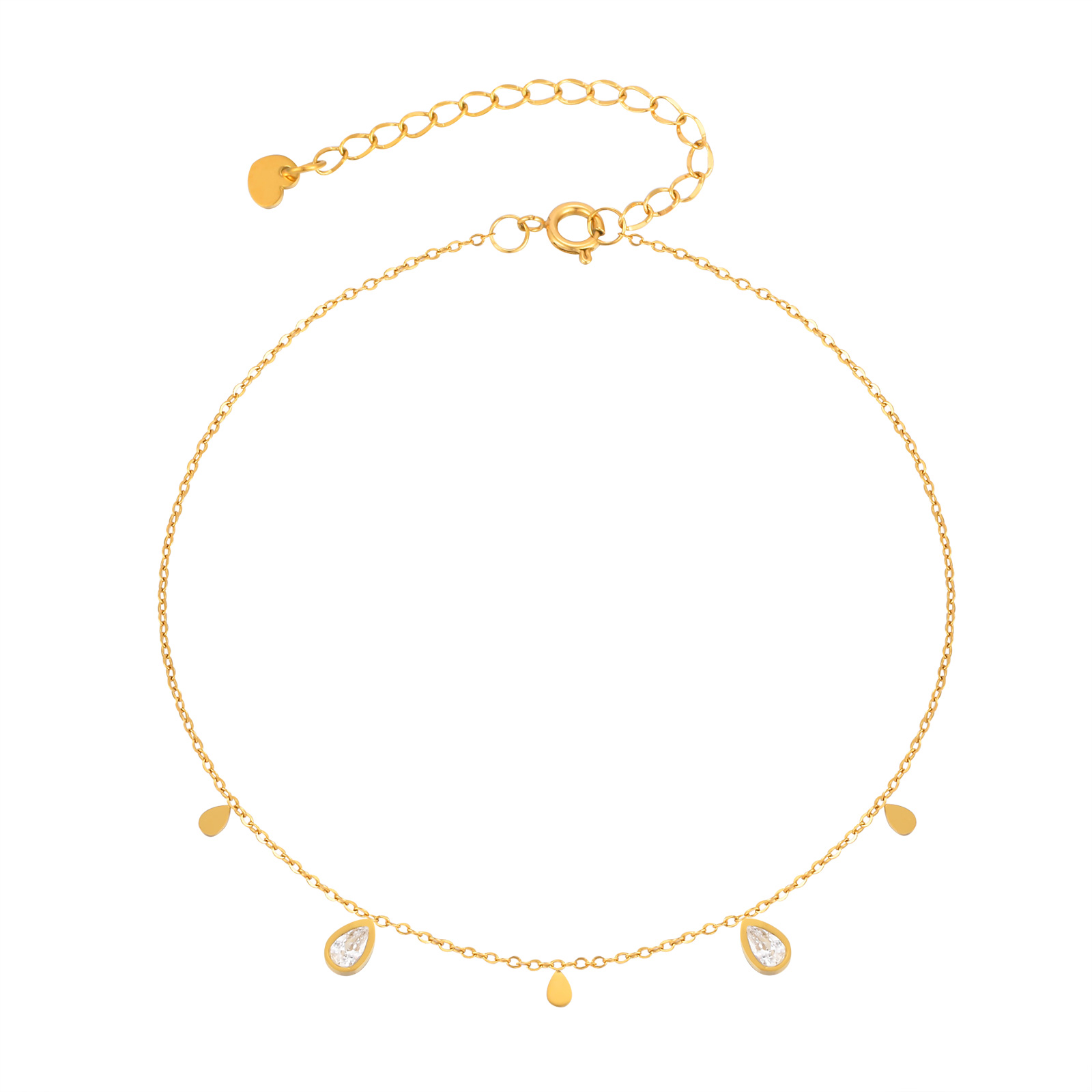 Jc Jewelry & Watches - 上品なウォータードロップジルコンアンクレット、女性用、ゴールドカラーのステンレススチールチェーンアンクレット、絶妙なジュエリーギフト