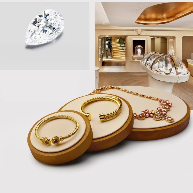 Jewelry Store For Watches - 無垢材ジュエリートレイ、時計や指輪用、円形ベルベット裏地付き、店舗やデスクトップショーケースオーガナイザー用撮影小道具