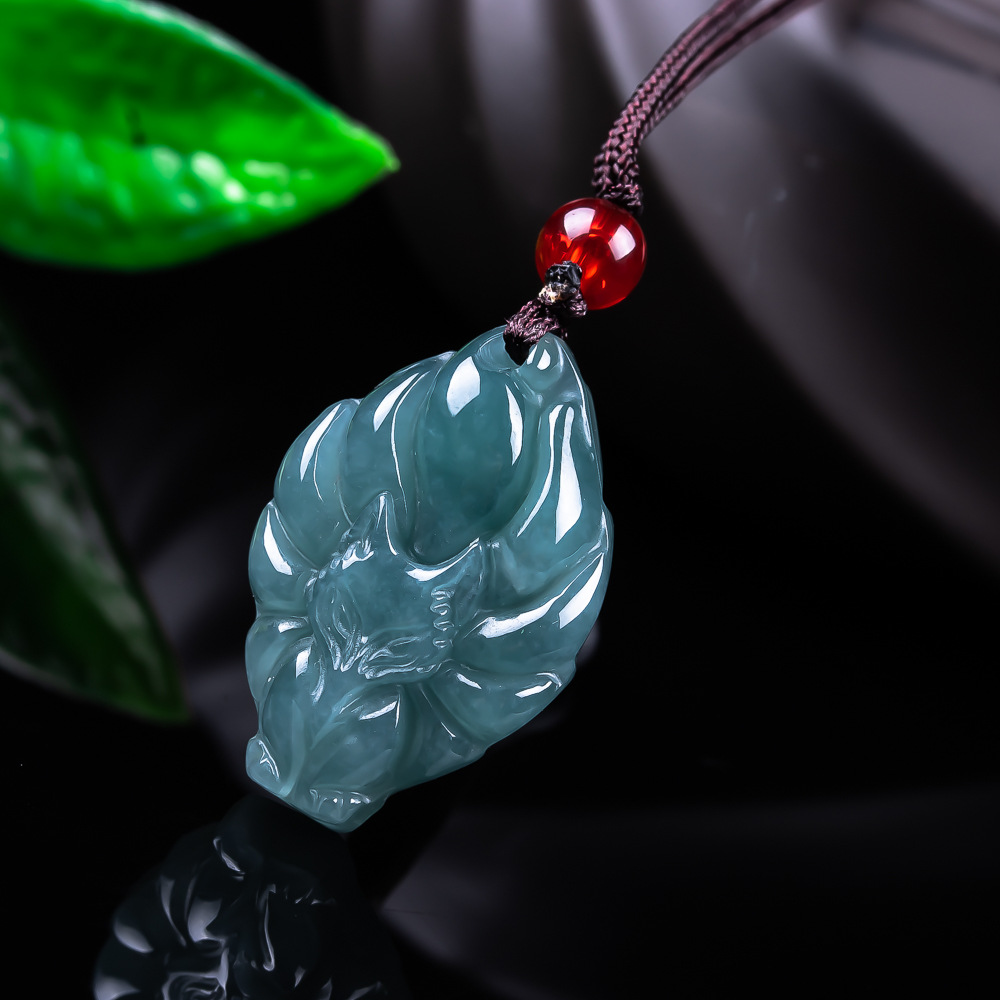 Jewelry & Watches Sp Zo O - 天然ビルマ翡翠フォックスペンダントネックレスヴィンテージアクセサリー宝石本物の翡翠デザイナーファッションジュエリー女性へのギフト