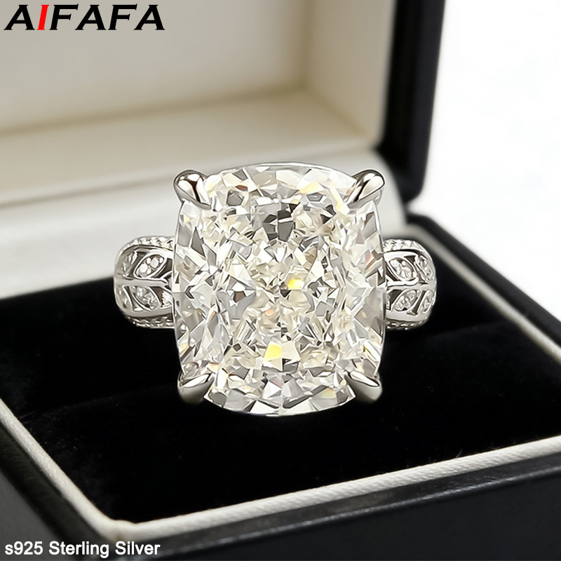 Sterling Silver Ring - 高炭素ダイヤモンド s925 スターリングシルバーリング女性用アイスフラワーカットビッグストーン 12*14 ミリメートル結婚指輪ファインジュエリー