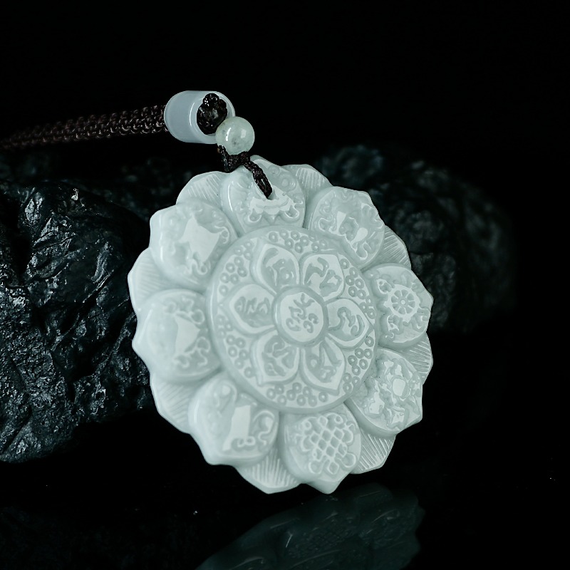 Jewelry & Watches Sp Zo O - 本物の天然ミャンマー翡翠玉両面蓮ペンダントネックレス彫刻翡翠ジュエリーファッションお守りギフト証明書