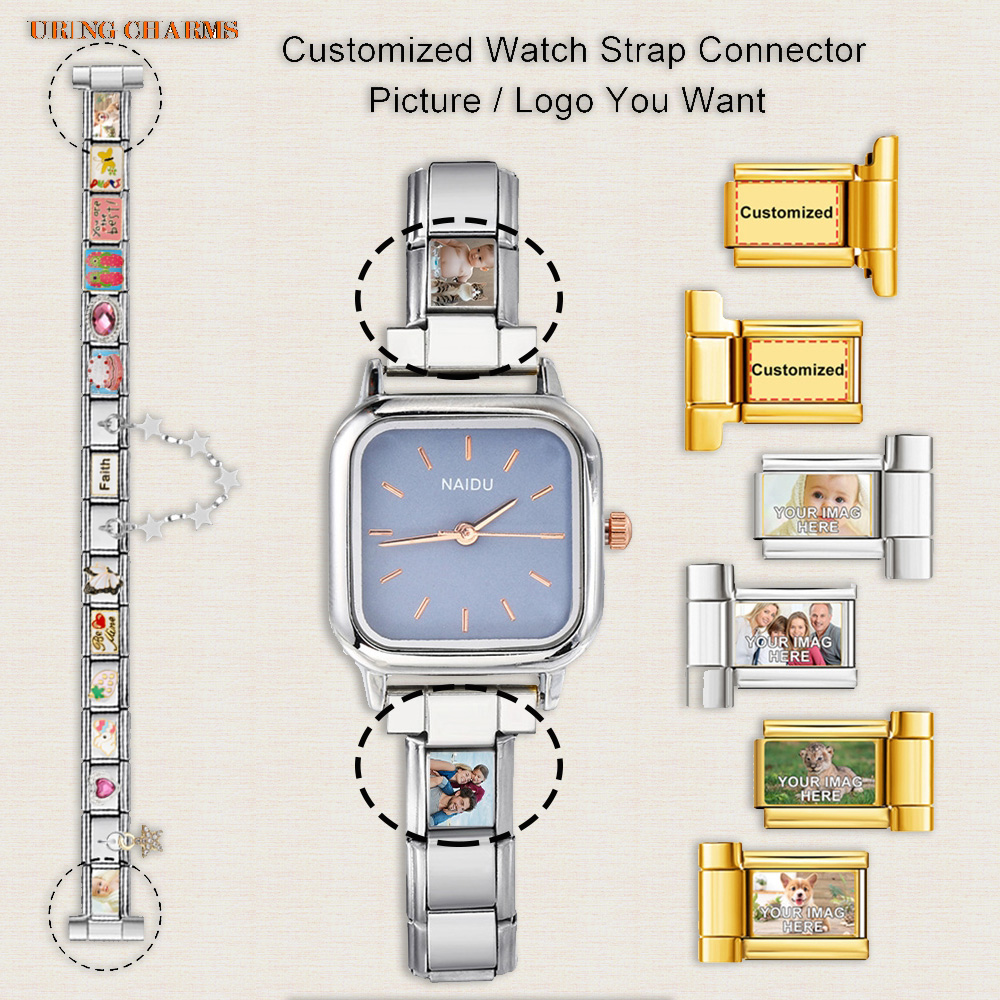 Jewelry Making Watches - 1ペアの写真ロゴ入りカスタムウォッチストラップコネクター、9mmイタリアンチャームDIY製作ジュエリーアクセサリー、男女兼用ギフト