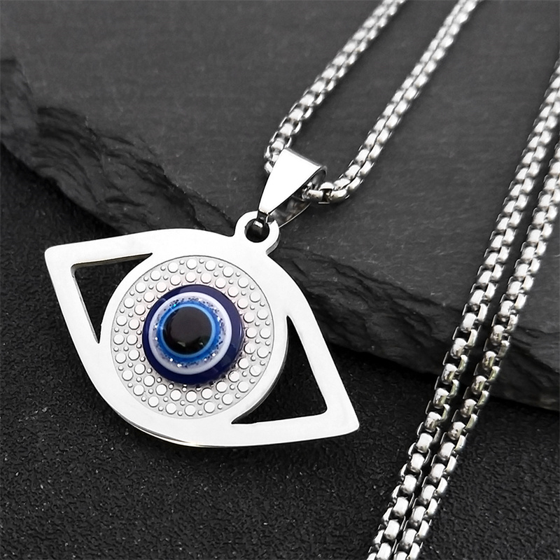 Jewelry & Watches Sp Zo O - イスラム ハムサ 邪視除けブルーアイネックレス ステンレススチール トルコアイ チェーンブレスレット