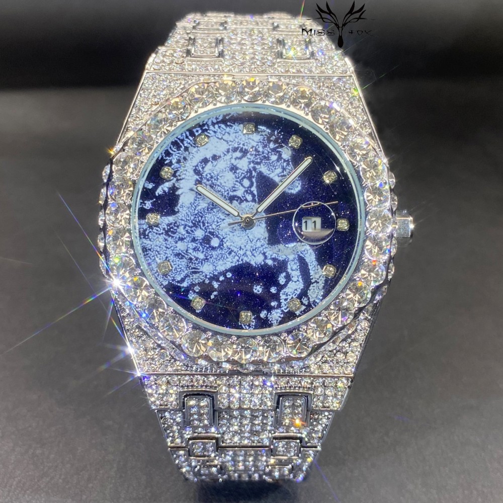 Jewelry Type Watches - 2026年ヒップホップメンズクォーツ腕時計MISSFOX自動日付表示アイスアウト腕時計ファッションダイヤモンドジュエリー馬年メンズウォッチ