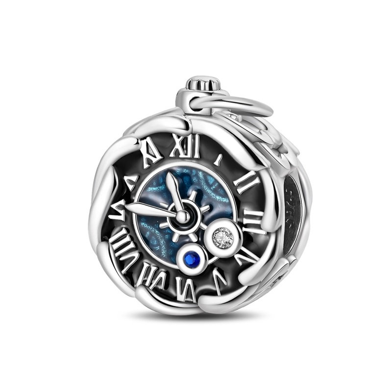 Jewelry Making Watches - 925 スターリングシルバーチャームビーズ CZ ジルコンレトロ懐中時計ダングルフィットオリジナルブレスレット DIY 女性ジュエリーギフト