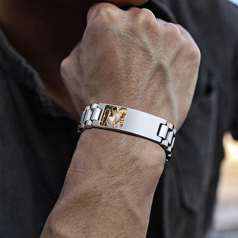 カスタム画像テキストブレスレット時計バンドステンレス鋼リンク - Jewelry Type Watches のレビューと価格