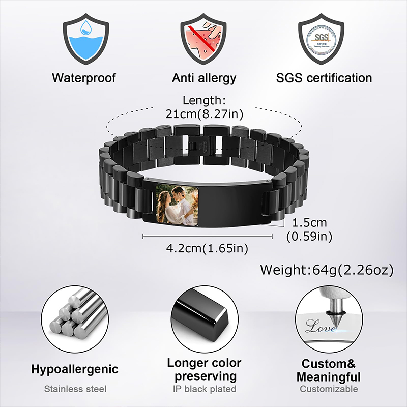 カスタム画像テキストブレスレット時計バンドステンレス鋼リンク - Jewelry Type Watches のレビューと価格