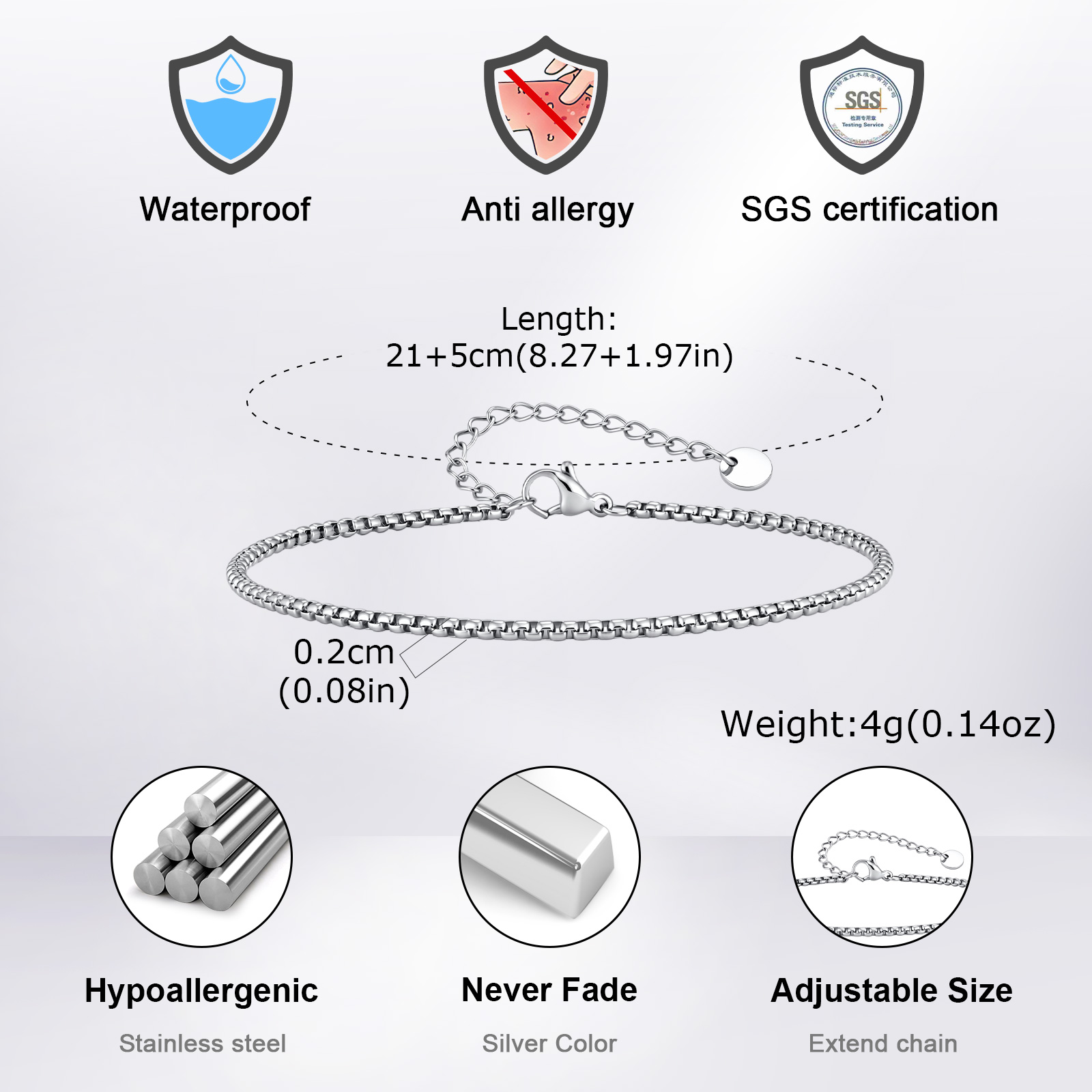 Vnox ステンレススチールボックスチェーンリンクアンクレッ - Jc Jewelry & Watches のレビューと価格