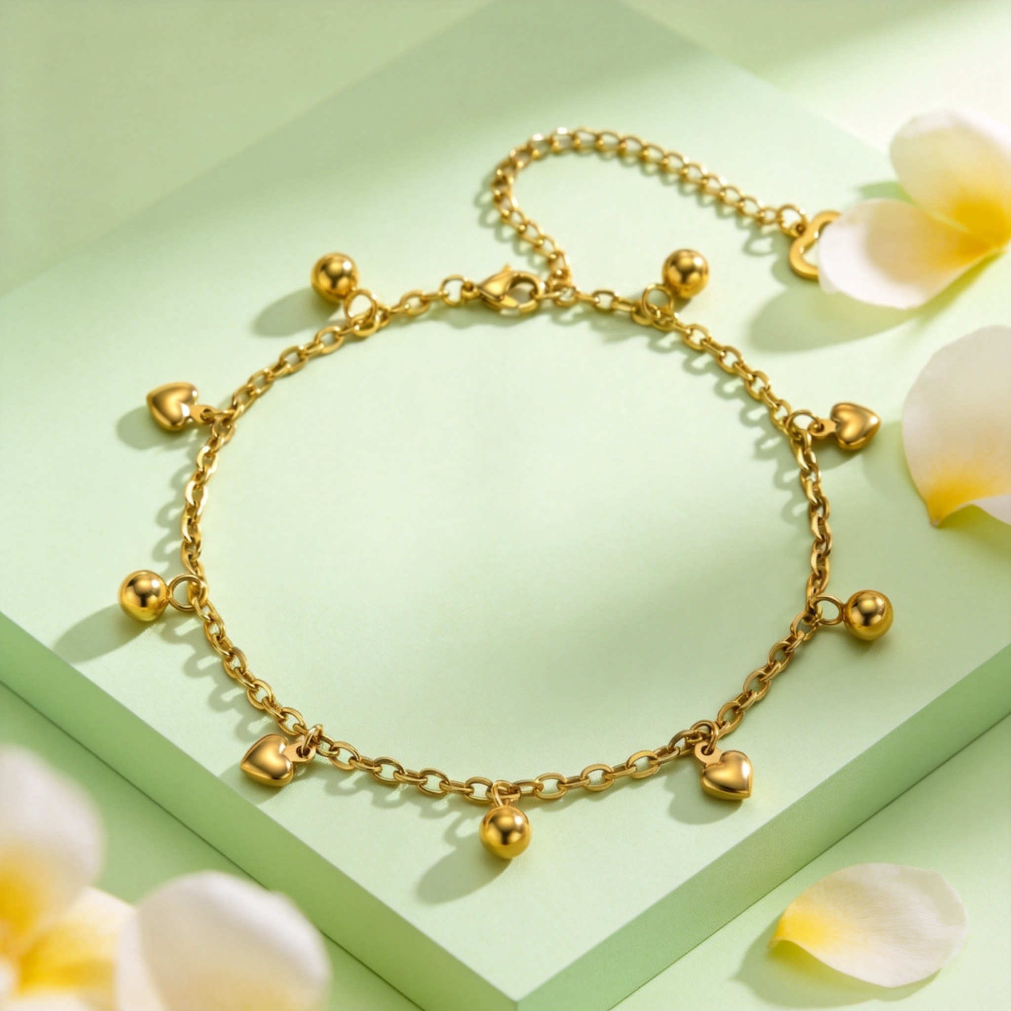 クリエイティブな丸ビーズチェーンハートアンクレット 18Kゴ - Jc Jewelry & Watches のレビューと価格