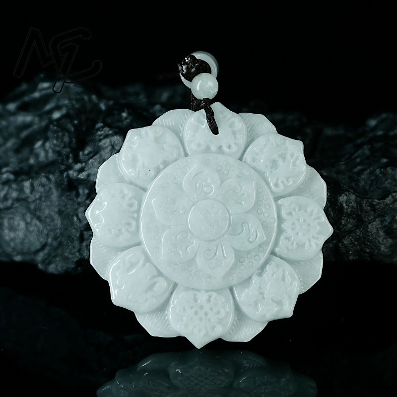 本物の天然ミャンマー翡翠玉両面蓮ペンダントネックレス彫刻翡翠 - Jewelry & Watches Sp Zo O のレビューと価格