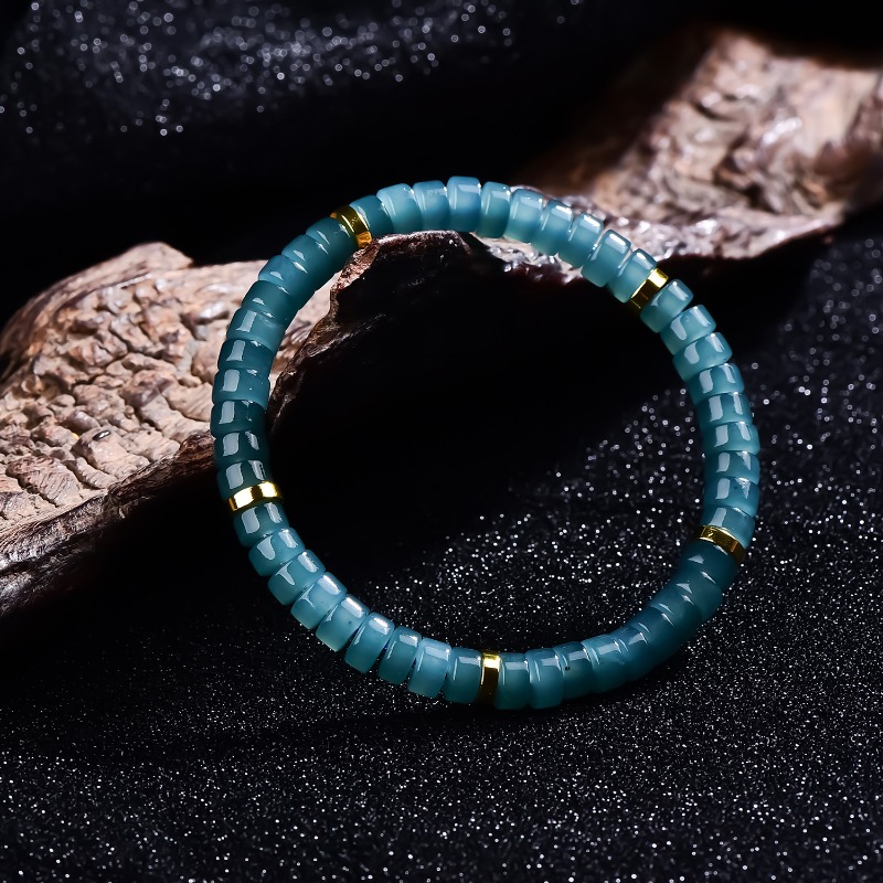 天然翡翠ブルーウォーターそろばんビーズスペーサーブレスレット - Jewelry & Watches Sp Zo O のレビューと価格
