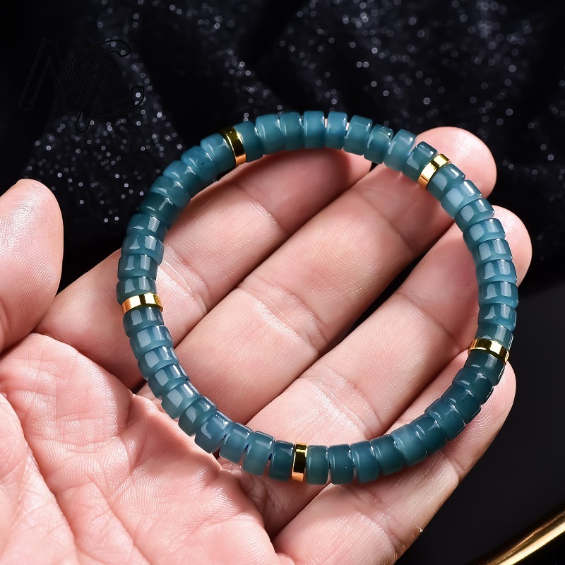 天然翡翠ブルーウォーターそろばんビーズスペーサーブレスレット - Jewelry & Watches Sp Zo O のレビューと価格