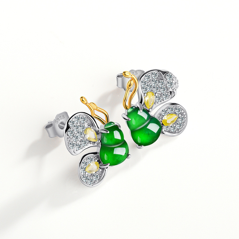 グリーンビルマ翡翠蝶イヤリング女性へのデザイナーギフト天然ビ - Jewelry & Watches Spółka Z Ograniczoną Odpowiedzialnością のレビューと価格