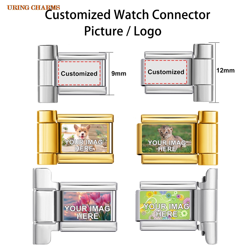 1ペアの写真ロゴ入りカスタムウォッチストラップコネクター、9 - Jewelry Making Watches のレビューと価格