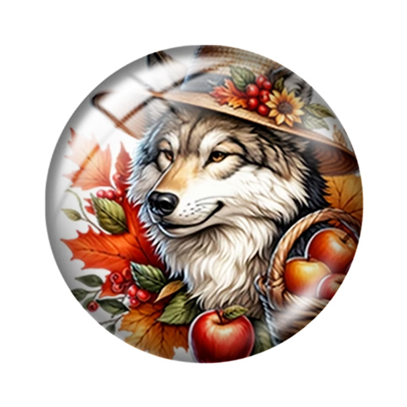 秋の花の狼 12/18/20/25mm ガラスカボション ブ - Wolf Jewelry & Watches Tampa Reviews のレビューと価格