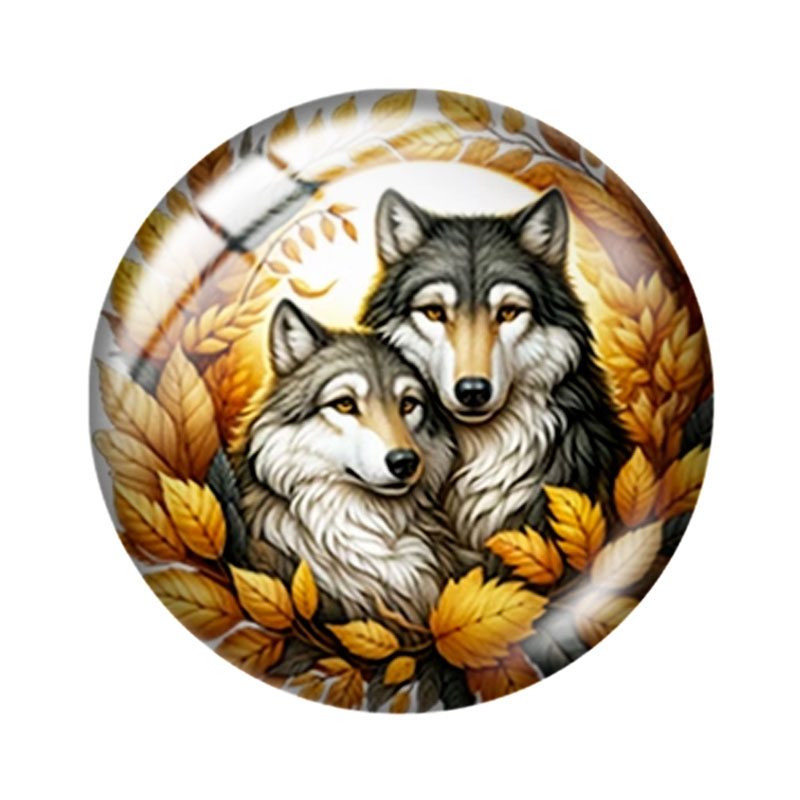 秋の花の狼 12/18/20/25mm ガラスカボション ブ - Wolf Jewelry & Watches Tampa Reviews のレビューと価格
