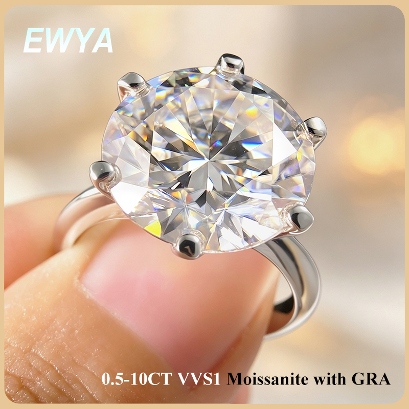 EWYA GRA 認定 0.5-10CT D カラー モアッ - Sterling Silver Ring のレビューと価格