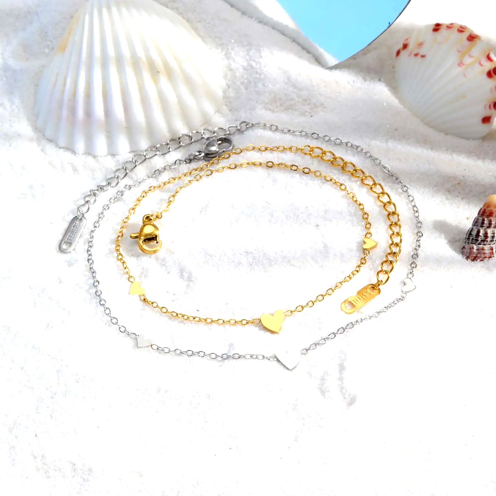 女性用ステンレススチールハートアンクレット、金メッキの繊細な - Jc Jewelry & Watches のレビューと価格