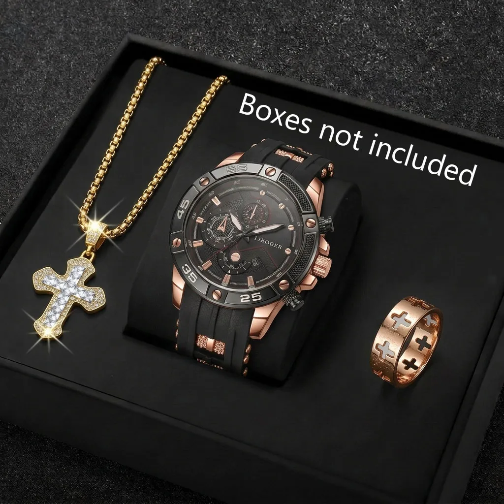 3 個ファッション男性スポーツウォッチクロスジュエリーセット - Jewelry Type Watches のレビューと価格