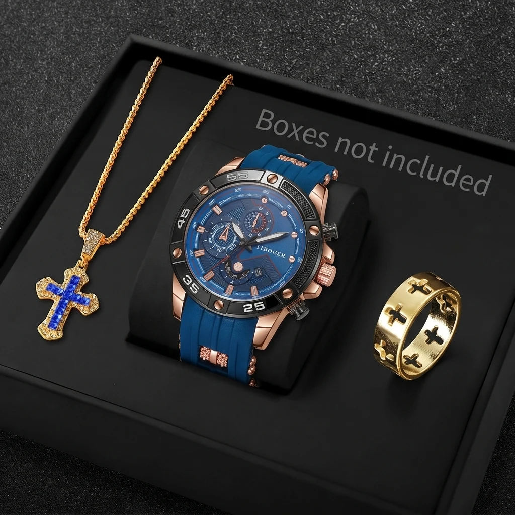 3 個ファッション男性スポーツウォッチクロスジュエリーセット - Jewelry Type Watches のレビューと価格